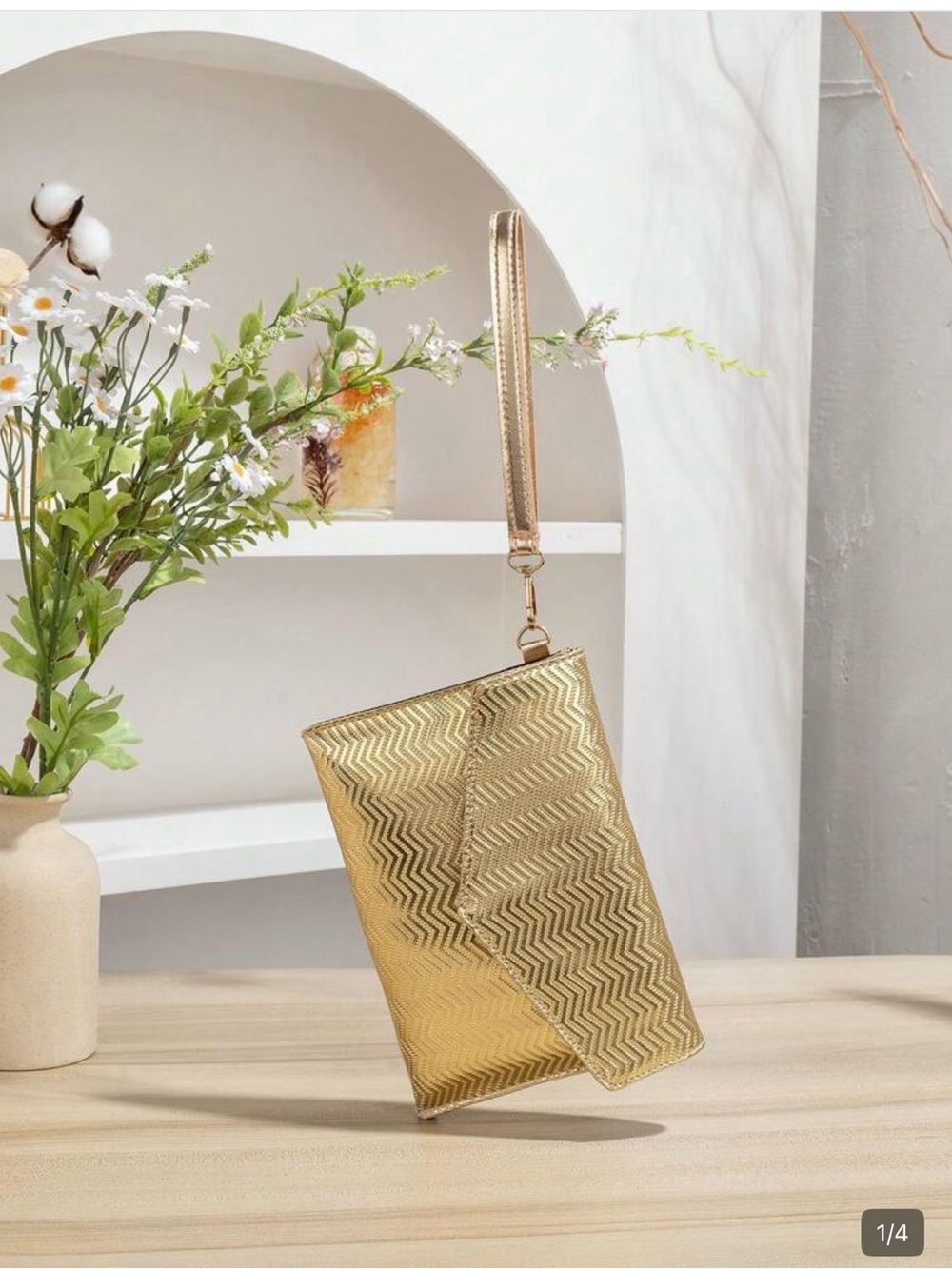 SHEIN Metallic Gold Chevron Wristlet Clutch